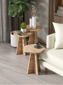 Resim Zigon Sehpa Dekoratif 3 Lü Çok Amaçlı Yan Sehpa Çiçek Formlu Atlantik Çam Kahverengi 