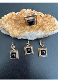 Resim Aysesa Altın Görünümlü Safir Ve Zirkon Taşlı Kadın Gümüş Set 