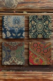Resim Oscar Stone Decor Renkli Desen Tile Baskılı Doğaltaş Bardak Altlığı Set 4'Lü 4Dsn-287 