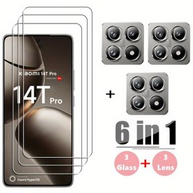 Resim Xiaomi 6'sı 1'de Sertleştirilmiş Cam Ekran Koruyucu ve Kamera Lens Film Seti, 9H Sertlik, HD Net, Çizik Direnci, Oleofobik Kaplama, Mi 14T / 14T Pro için - Parlak Bitirme Koruyucu Kılıf 