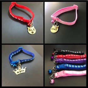 Resim Metal Kedi Künyesi Bez Kedi Tasması 