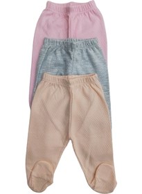 Resim bebedino Bebek Patikli Alt Hava Alır Kumaş Düz Renk (3 Lü Paket Gri-somon-pembe) 