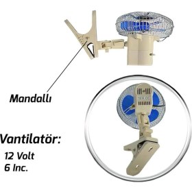 Resim Drs Tuning Oto Vantilatör Çap 18 cm Mandallı Döner Başlıklı 12V Araç Içi Fan 