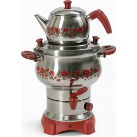 Resim Kırmızı Renkli Çay Semaveri ve Makinesi 3,5 Litre Su Hazneli 