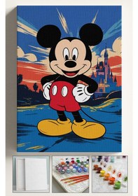 Resim Çocuk Sayılarla Boyama Seti Numaralı Tuval Fırça Boya 40x50 Cm - Mickey 