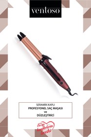 Resim Ventoso Premium Seramik Kaplı Profesyonel Saç Düzleştirici Ve Maşa Ile Isıya Dayanıklı Maşa Eldiveni 