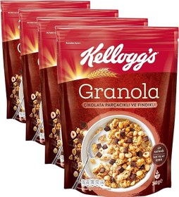 Resim Kellogg's Granola Çikolata Parçacıklı ve Fındıklı 340 Gr,%44 Yulaf içerir,Lif Kaynağı,%11 Belçika Çikolata Parçaları,Antioksidan içerir,Kahvaltılık Gevrek,Müsli (4 paketi) 