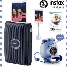 Resim Fujifilm Instax Mini Link 2 Mavi Akıllı Telefon Yazıcısı ve Pal Mavi Dijital Kamera Seti 