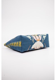 Resim Fabric Craft Bag Portföy Çanta Fermuarlı Clutch Lacivert - Sarı 
