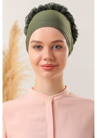 Resim Melodi Scarf Tesettür Fırfırlı Bone Haki Haki 