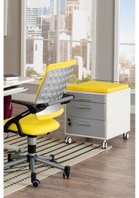 Resim Creo Mobili Çekmeceli Kilitli Tekerlekli Vega Keson, Oturulabilir Ofis Ve Ev Komodini, Ekru/sarı 