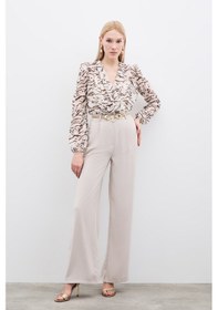 Resim Sateen Pileli Krep Pantolon - Taş-133394 Taş 