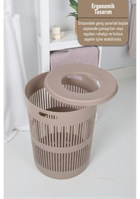 Resim İronika Solara İkili Dekoratif Kirli Çamaşır Sepeti Seti Oyuncak Sepeti 60 - 22 Litre Kahve Kahve 