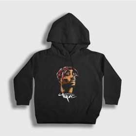 Resim Presmono Unisex Çocuk Cool Tupac Shakur Kapüşonlu Sweatshirt Siyah 