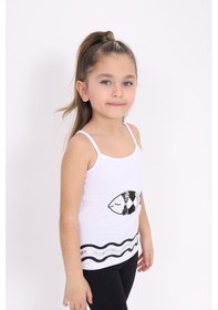 Resim Toontoy Kids Toontoy Kız Çocuk Pul İşlemeli Balık Nakış Askılı Atlet Beyaz 