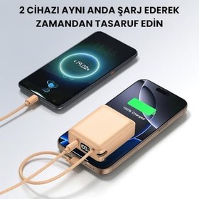 Resim 20W Hızlı Şarj Mini Powerbank - Dahili Kablo, LED Ekran, 5000mAh Taşınabilir Şarj Cihazı | Kompakt Boyut, Çift Çıkış, Nylon Örgü Kablo - iPhone & Android Uyumlu 