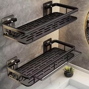 Resim 3 Parça Set - 2 Kancalı Siyah Duvar Askılı Raf, Delme Gerektirmeyen Ekstra Büyük Kapasiteli Banyo ve Mutfak Organizatörü, Tuvalet Malzemeleri, Kozmetik ve Çeşitli Eşyalar İçin Tasarruflu Yüzer Düzenleyici, Duş Askısı 