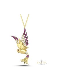 Resim Kayra Mücevher Prenses Anka Kuşu Fuşya Taşlı Altın Kolye Ak02 
