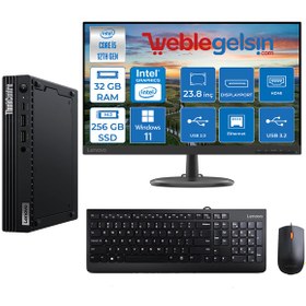 Resim Lenovo Thinkcentre M70Q Gen 3 Intel i5 12400T 32GB 256GB SSD 23.8 Mon Windows 11 Pro Mini Masaüstübilgisayar 70Q11T3002XTX41 