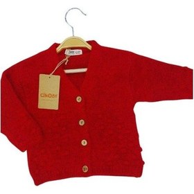 Resim Kız Bebek Kırmızı Düğmeli Hırka-13685 Kırmızı 