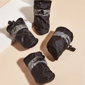 Resim Küçük köpekler için Siyah Peluşsuz Kedi Kaymaz Ayakkabı Seti, Köpek Koruyucu Ayakkabılar 
