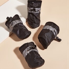 Resim Küçük köpekler için Siyah Peluşsuz Kedi Kaymaz Ayakkabı Seti, Köpek Koruyucu Ayakkabılar 