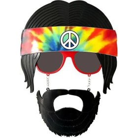 Resim Siyah Saçlı Bandana Tasarımlı Hippi Parti Gözlüğü 26X18 cm 