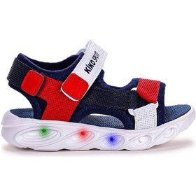 Resim Kiko Kids 103 Işıklı Erkek Çocuk Cırtlı Sandalet Ayakkabı Lacivert - Kırmızı Lacivert - Kırmızı 