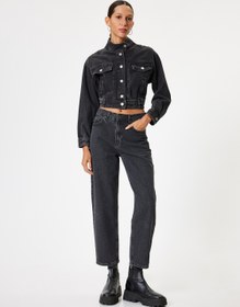 Resim Taşlı Kot Pantolon Düz Paça Standart Bel Cepli - Eve Straight Jeans 