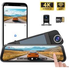 Resim Conio Araç Dikiz Aynası Dvr – 4K Ultra Hd Ön + 1080P Arka Kamera, 10" IPS Dokunmatik Ekran, Wifi & App Kontrolü, Süper Gece Görüş, Bsd 