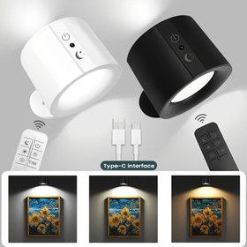Resim Duvara monte edilebilen mıknatıslı LED lamba: 360° dönebilen, çift taraflı aydınlatma, dokunmatik kontrol, USB şarj, oturma odası, yatak odası, koridor, başucu ve okuma için uygundur - 6,4 cm/2,5 inç çap, 8 cm/3,14 inç yükseklik 