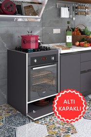 Resim Kenzlife Ankastre Fırın Modülü Kabini Berilyum Mat Gri Renk 85(Y)*60(G)*57(D) Ocak Dolabı Kapaklı Ayaksız 