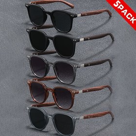Resim 5 adet HINDFIELD Moda Kare ve Yuvarlak Çerçeve Ahşap Granit Bacaklı Moda Gözlük - Unisex, Tam Çerçeve, PC Malzeme, Partiler, Müzik Festivalleri, Konserler ve Hediyeler için İdeal, Şenlikli Gözlük | Şık Gözlük | Dayanıklı Gözlük 