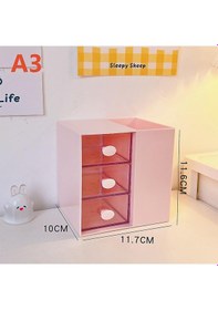 Resim Masaüstü Kalemlik Organizer 7 Bölmeli Kawaii Kapaklı Mini Çekmeceli Kalemlik - Pembe Pembe 