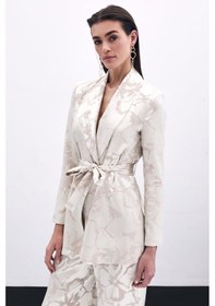 Resim Sateen Desenli Uzun Ceket - Bej-135785 Bej 