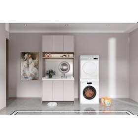 Resim Banyo Dolabı Çamaşır Ve Kurutma Makinesi Dolabı Çekmeceli Beyaz 