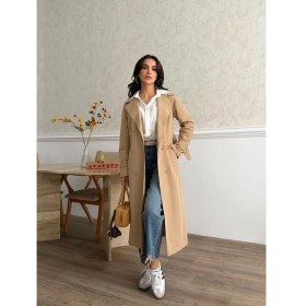 Resim Comstar Kadın Klasik Cepli Kuşaklı Trend Midi Taba Trençkot 