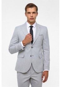 Resim Süvari Gri Slim Fit Desenli Sivri Yaka 6 Drop Klasik Takım Elbise 