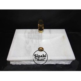 Resim SİPAHİMARBLE Muğla Beyaz Batarya Çıkışlı Özel Patlatma Lavabo 