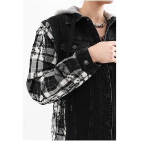 Resim Kadın Fermuar Detaylı Kapüşonlu Jean Ceket Siyah 