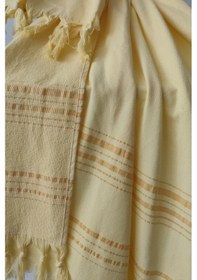 Resim Sarı Çizgili Pamuk Havlu Peştemal 90x170cm - Yumuşak Ve Yüksek Su Emici - %100 Pamuk Sarı 