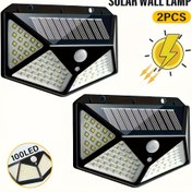 Resim 2 Adet LiHangStar Ticari Güneş Enerjili Duvar Işıkları Dış Mekan, 100 LED Güneş Enerjili Hareket Sensörlü Güvenlik Aydınlatmaları Kızılötesi Algılayıcı ile, IP44 Yüksek Kalite, Dokunmatik Kontrol ve Kolay Kurulum için Yolda, Bahçe, Veranda, Dış Mekanlar İçin Güneş Işıklar 
