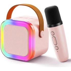 Resim Karaoke Kablosuz Hoparlör Mikrofonlu Rgb Işıklı Bluetooth Speaker Tf Kart/usb Pembe 