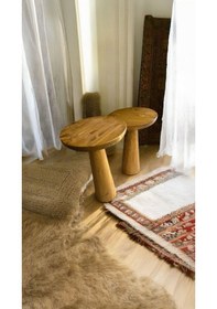 Resim Simillo Wood Ahşap 2'li Set Konik Model Mantar Yan Sehpa Modern Fiskos / Koyu Ce Kod:25987046222047 Koyu Ceviz 