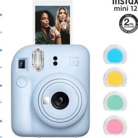 Resim Instax Mini 12 Mavi Fotoğraf Makinesi ve 4'lü Renkli Lens Seti 