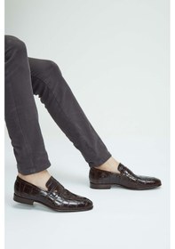 Resim Tamer Tanca Erkek Hakiki Deri Kahverengi Makosen Ayakkabı 183 26201 Erk Ayk Y23 Kahve Kroko Kahverengi 