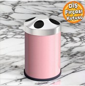 Resim Set Üstü Diş Fırçalık Banyo Metal Diş Fırçası Kabı Kutusu Pembe 