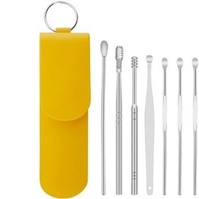 Resim Mufunye Kulak Temizleme Çubuğu Seti, Yaylı Spiral Masaj, Limon Sarısı Pvc Paket Gümüş, 10 Parça 