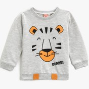 Resim Erkek Bebek Hayvan Baskılı Sweatshirt Bisiklet Yaka 