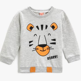 Resim Erkek Bebek Hayvan Baskılı Sweatshirt Bisiklet Yaka 